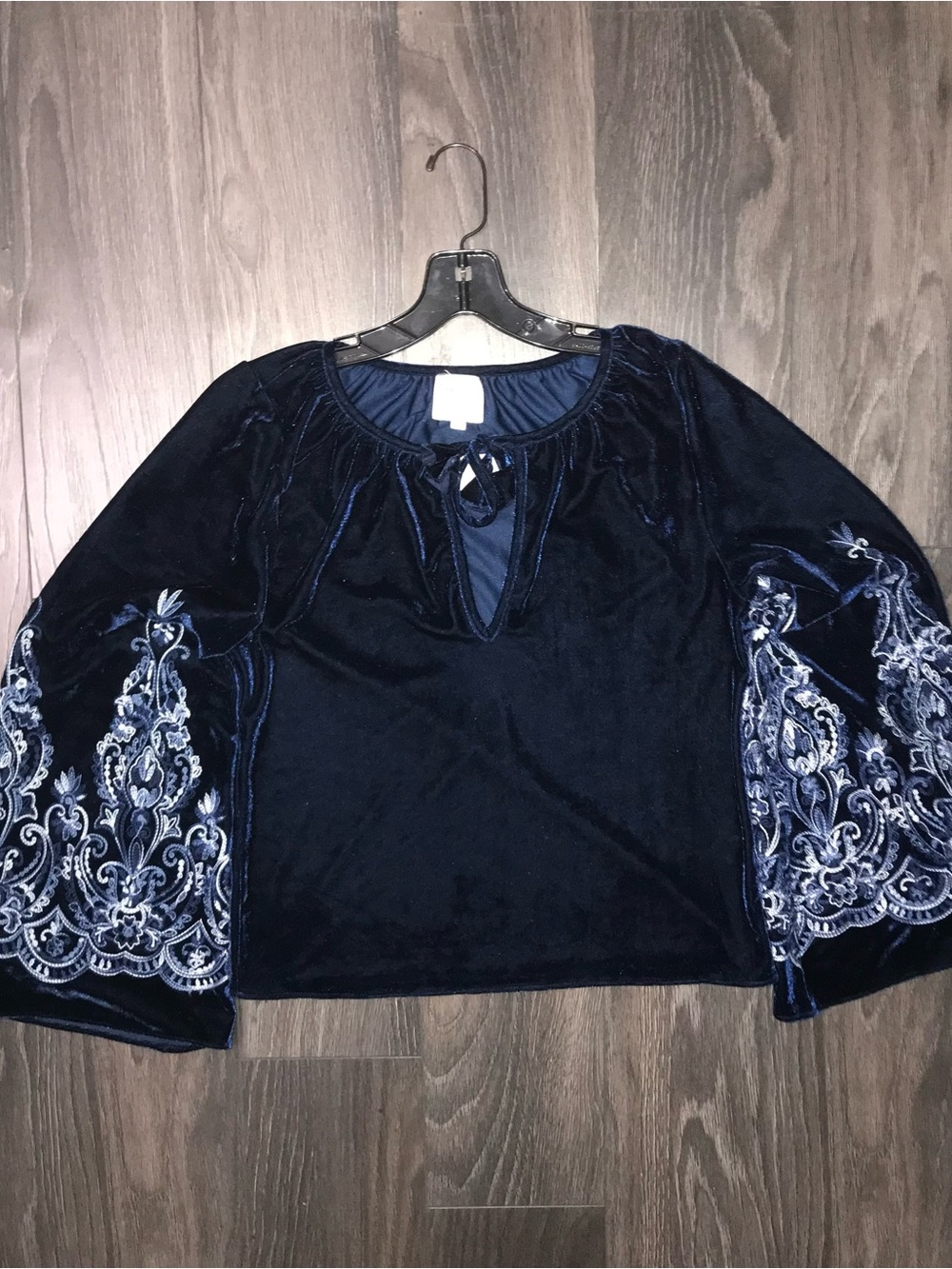 Miss Los Angeles Women’s Blue Shirt Flare Embroider Sleeves Made in USA
